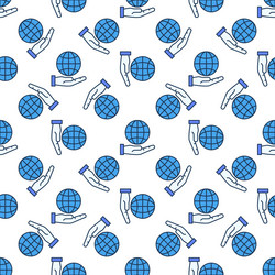 Hand with globe colored seamless pattern vector