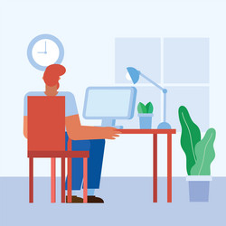 Man at desk with computer in office vector