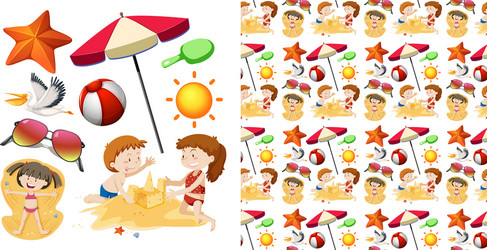 seamless background design with beach objects vector image