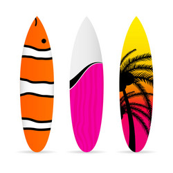 surfboard with various item icon on it set vector