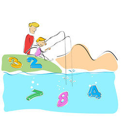 father and son fishing numbers vector