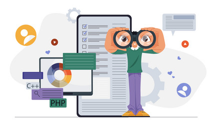 man with binoculars analyzing data and charts vector image