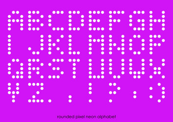 Rounded flat pixel art alphabet font in neon light vector