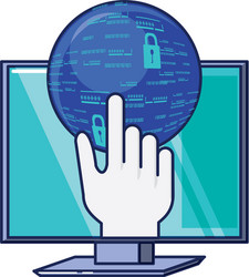 monitor computer with hand and sphere vector image