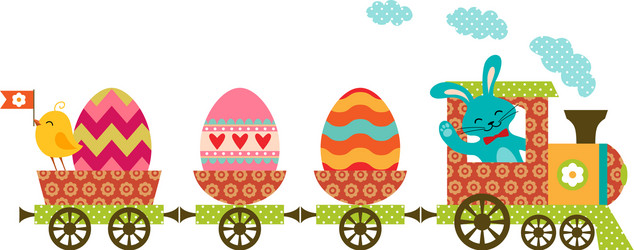 Train carries easter symbols gifts for holiday Vector Image