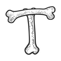 letter t made of bones sketch Vector Image