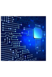 modern electronic circuit and binary code on blue vector image