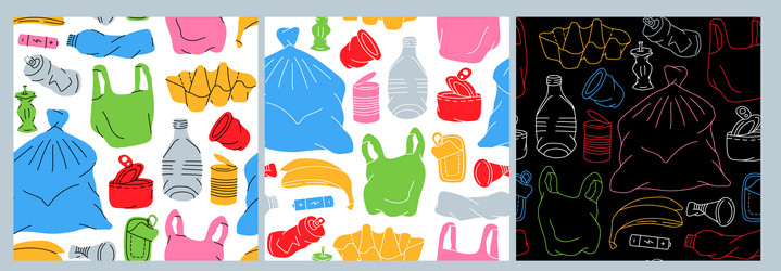 Set of garbage pattern unsorted trash background vector