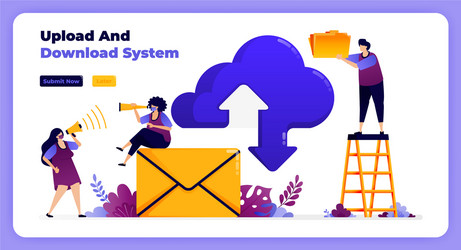 internet download and upload network on cloud vector image