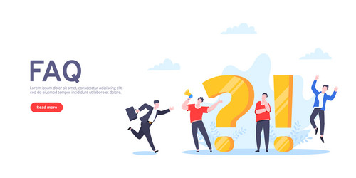 Q and a or faq concept with tiny people characters vector