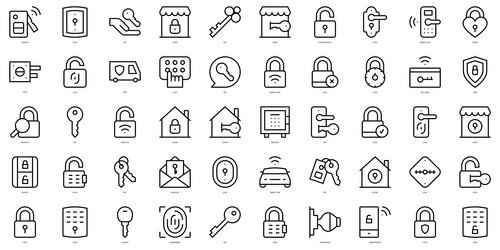 set of thin line keys and locks icons vector image