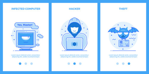 thin line icons - infected computer hacker cyber vector