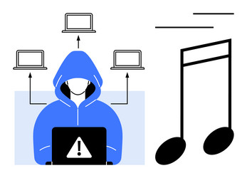hacker in hoodie accessing connected laptops near vector image