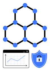 blockchain network structure with data analysis vector image