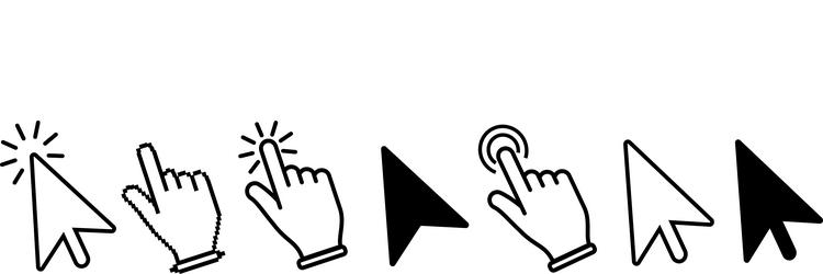 computer mouse click cursor gray arrow icons set vector image