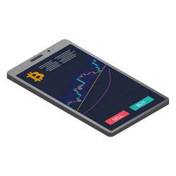 isometric smartphone with bitcoin chart and buy vector image