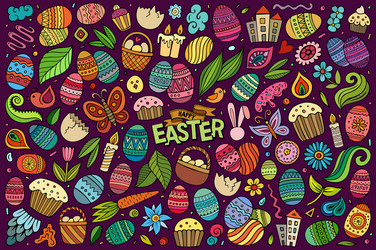 set of easter theme items objects and symbols vector image