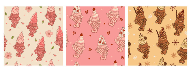 set of seamless patterns with ice cream vector image