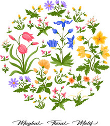 Tradition mughal motif fantasy flowers in retro vector