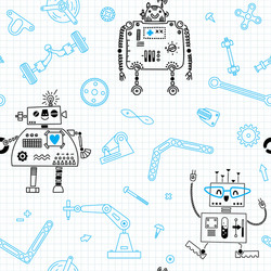 Seamless pattern with robots and details vector