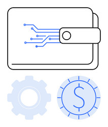 digital wallet with circuit lines highlighting vector image