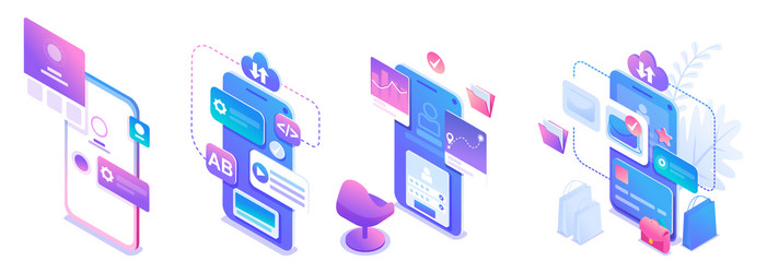 isometric sets concepts using mobile appl vector image