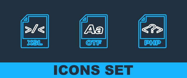 set line php file document xsl and otf icon vector image