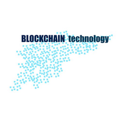 Blockchain technology text with flying blocks vector
