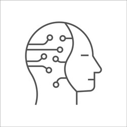 Human head with cogwheels inside linear icon vector