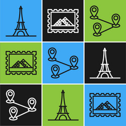 Set line eiffel tower route location and postal vector