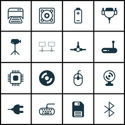 set of 16 computer hardware icons includes vector image
