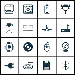 Set of 16 computer hardware icons includes vector