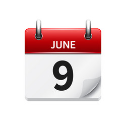 June 9 flat daily calendar icon date vector