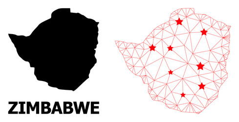 wire frame polygonal map zimbabwe with red vector image