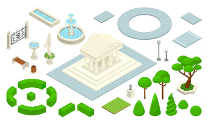 Isometric landscape design park icon set Vector Image