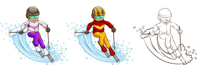 Man skiing in three different drawing styles vector