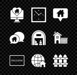 Set monitor with house in heart shape clock map vector