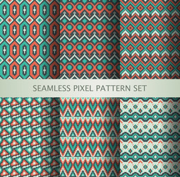 collection of pixel colorful seamless patterns vector