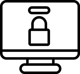Desktop computer with padlock line style icon vector