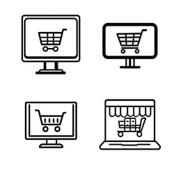 online shopping cart display icon set on various vector image