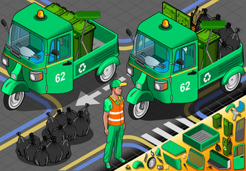 isometric garbage rickshaw in front view vector image
