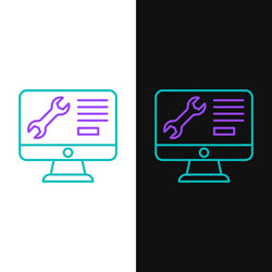 line computer monitor with wrench icon isolated vector image