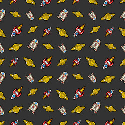 space rocket robots and saturn seamless pattern vector image