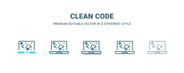 clean code icon in 5 different style outline vector image