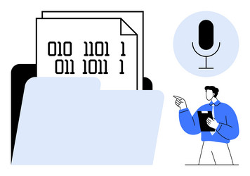 man explaining data files and digital voice vector image