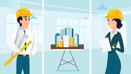 Group of architects with city architecture layout vector