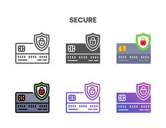 credit card secure icon set with different styles vector image