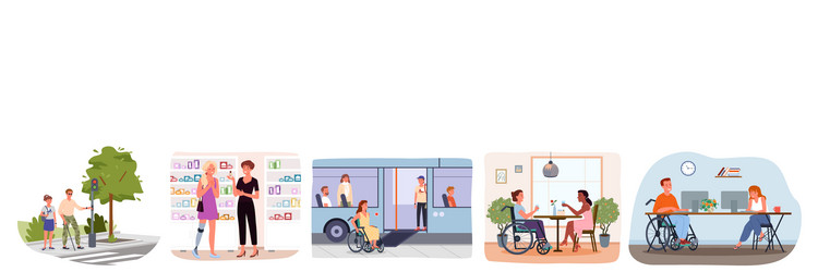 Disabled handicap people in lifestyle scenes vector