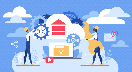 cloud service data storage tiny tech team vector image