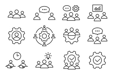 Successful teamwork project line icon set in flat Vector Image